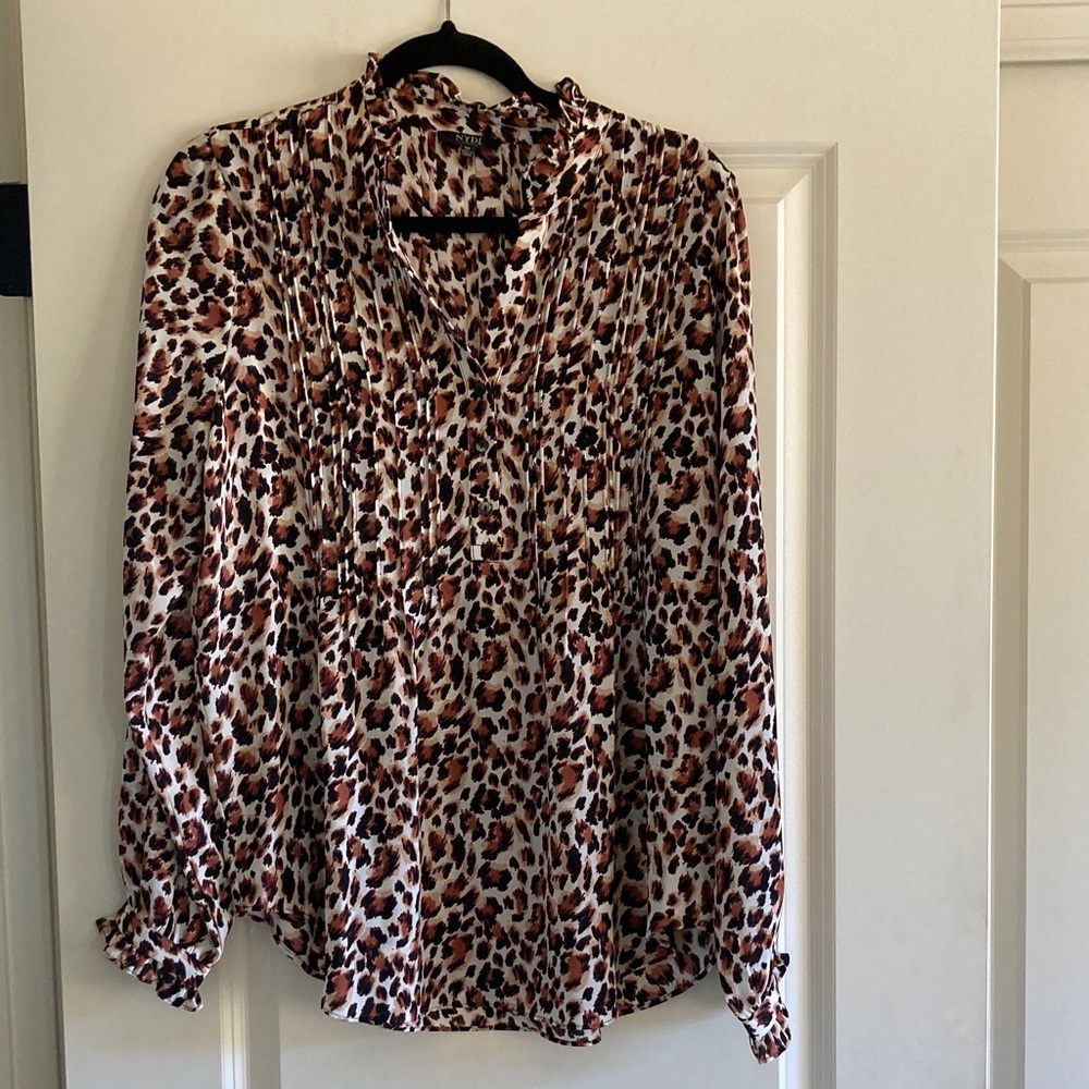 NYDJ Pleated Tunic Blouse, Sz M, Evita print.